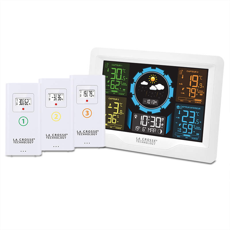 WS6304 Station Météo couleur pression, phases de lune en Français avec 3 capteurs LA CROSSE TECHNOLOGY
<---Cliquez sur l'image pour agrandir---> WS6304 Station Météo couleur pression, phases de lune en Français avec 3 capteurs LA CROSSE TECHNOLOGY